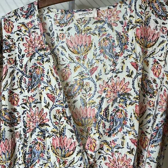 TALISMAN Vintage Lotus Floral Print Ruffle Detail Carly Wrap Dress Size Large - Picture 8 of 16